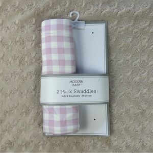 Modern Baby Pink White Gingham Plaid Baby Swaddle Blanket Stretch Knit Thin